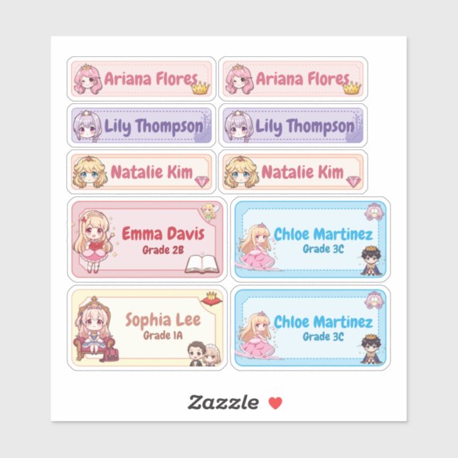 Personalized Princess Name Labels – Pastel Kawaii (Blatt)