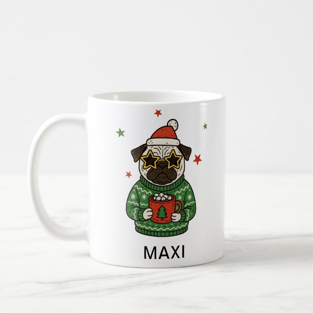 Personalized Pug Dog Christmas Kaffeetasse (Links)