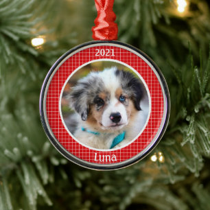 Personalized Puppy's First Christmas Photo Ornament Aus Metall