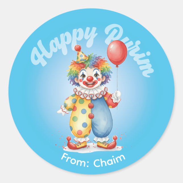 Personalized Purim Sticker - Clown Theme (Vorderseite)