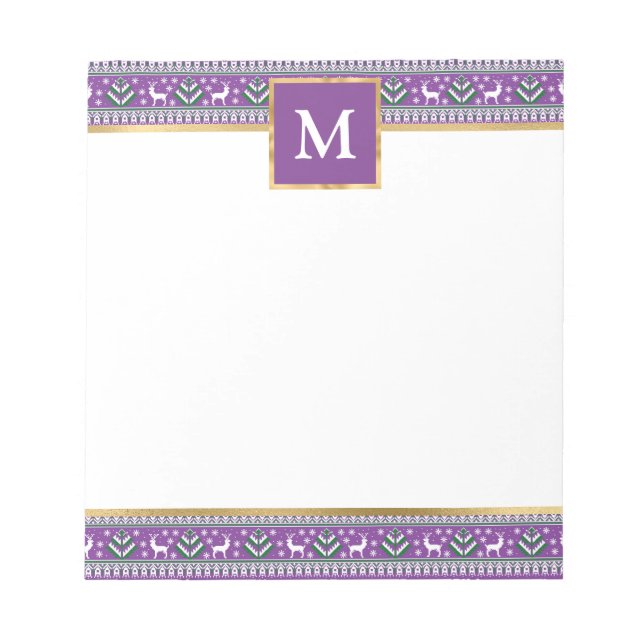 Personalized Purple Christmas Fair Isle Notizblock (Vorderseite)