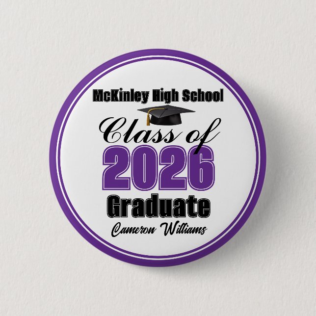Personalized Purple Class of 2026 Graduation Party Button (Vorderseite)
