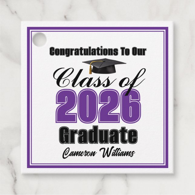 Personalized Purple Class of 2026 Graduation Party Geschenkanhänger (Vorderseite)