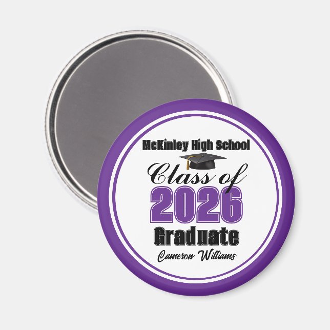 Personalized Purple Class of 2026 Graduation Party Magnet (Vorderseite/Rückseite)