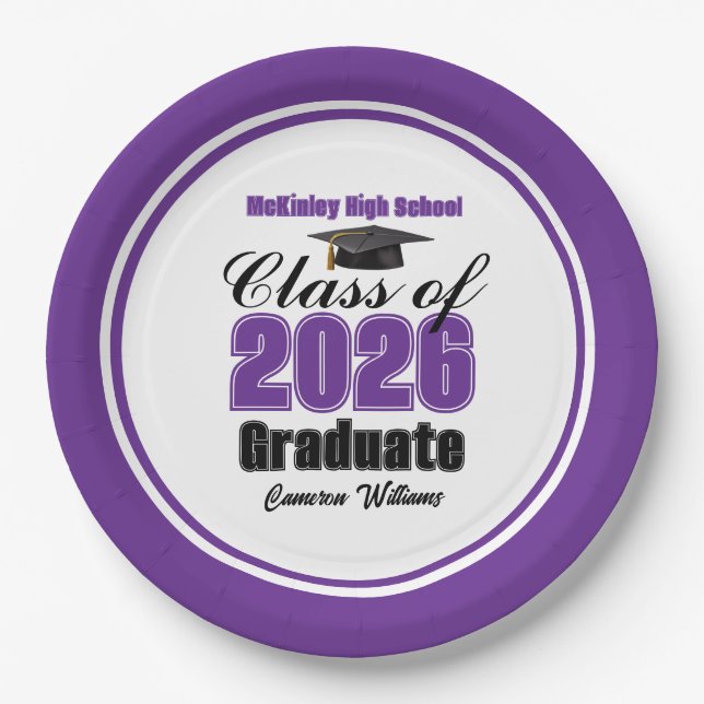 Personalized Purple Class of 2026 Graduation Party Pappteller (Vorderseite)