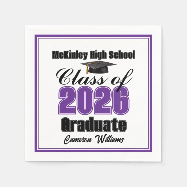 Personalized Purple Class of 2026 Graduation Party Serviette (Vorderseite)
