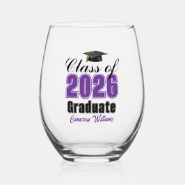 Personalized Purple Class of 2026 Graduation Weinglas Ohne Stiel