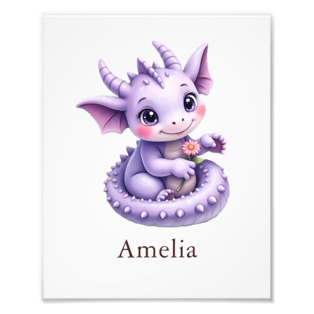 Personalized Purple Dragon Whimsical Nursery Art Fotodruck (Vorne)
