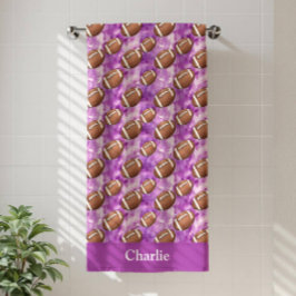 Personalized Purple Football Kids Badehandtuch