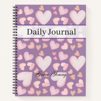Personalized Purple Heart Daily Journal Custom Notizbuch