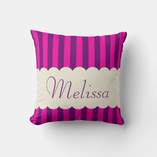 Personalized Purple Pink Stripes Polka Dots Design Kissen (Vorderseite)