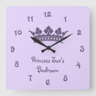 Personalized Purple Princess Girl's Bedroom Quadratische Wanduhr