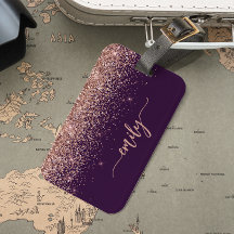 Personalized Purple Rose Gold Glitter Signature