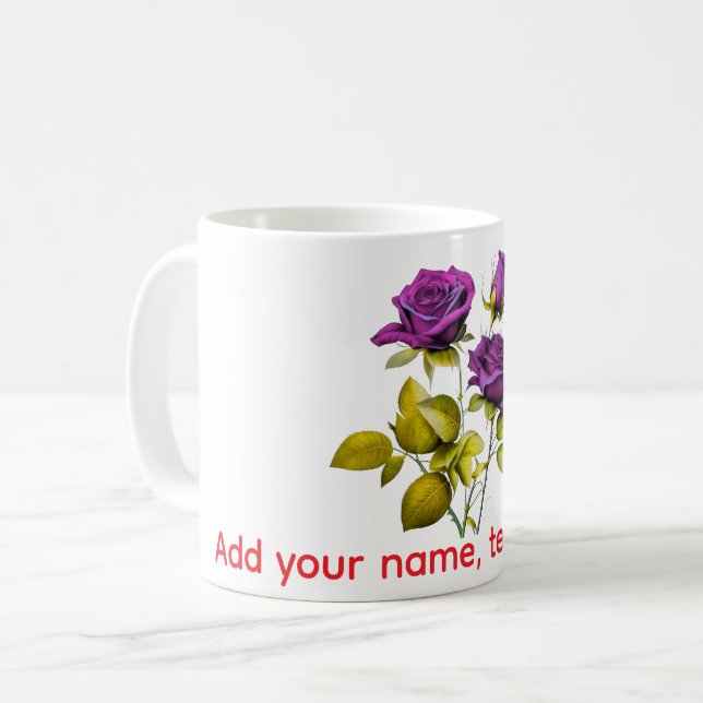 Personalized Purple Rose Mug | Add Your Name, Text Kaffeetasse (Vorderseite Links)
