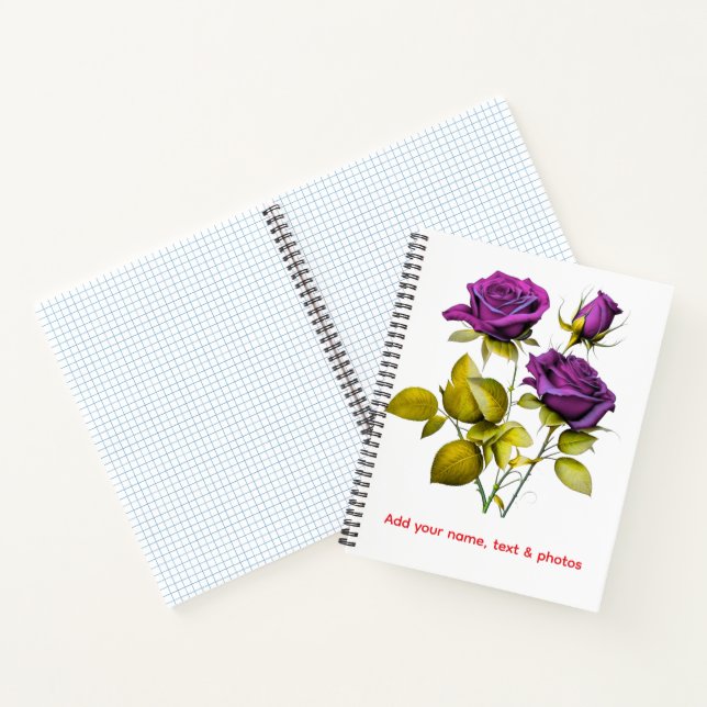 Personalized Purple Rose Notebook | Add Your Name Notizbuch (Innenseite)