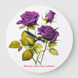 Personalized Purple Rose Wall Clock | Add Your Große Wanduhr