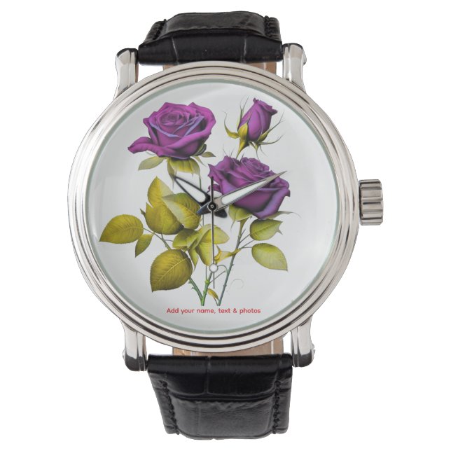 Personalized Purple Rose Watch | Add Your Name Armbanduhr (Vorderseite)