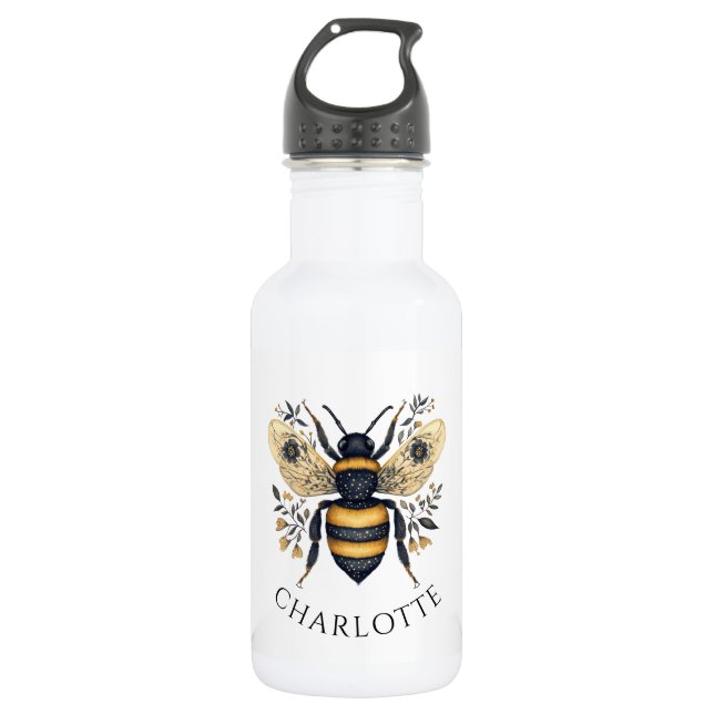 Personalized Queen Bee Floral Edelstahlflasche (Vorderseite)