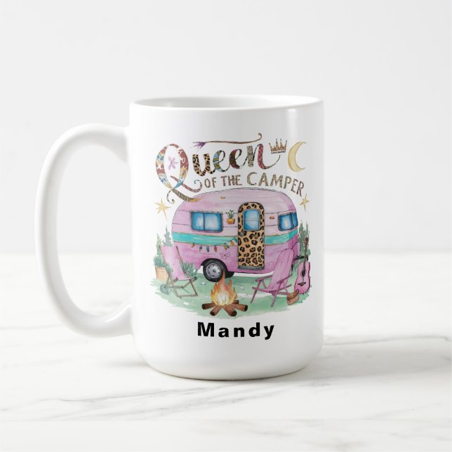 Personalized "Queen of the Camper" Glamping Kaffeetasse (Links)