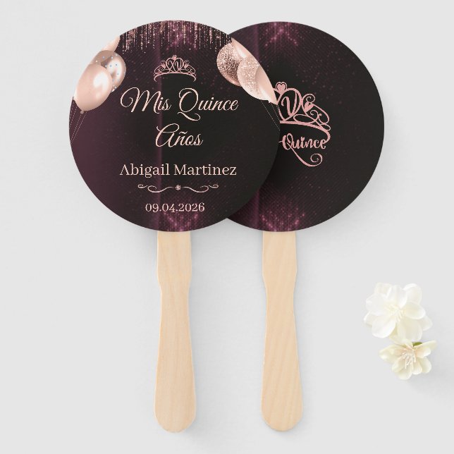 Personalized Quinceañera Hand Fans | Quince Fächer (Vorne und Hinten)