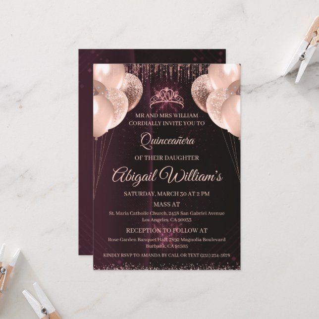 Personalized Quinceañera Invitation | Mis Quince A Einladung (Vorderseite/Rückseite Beispiel)