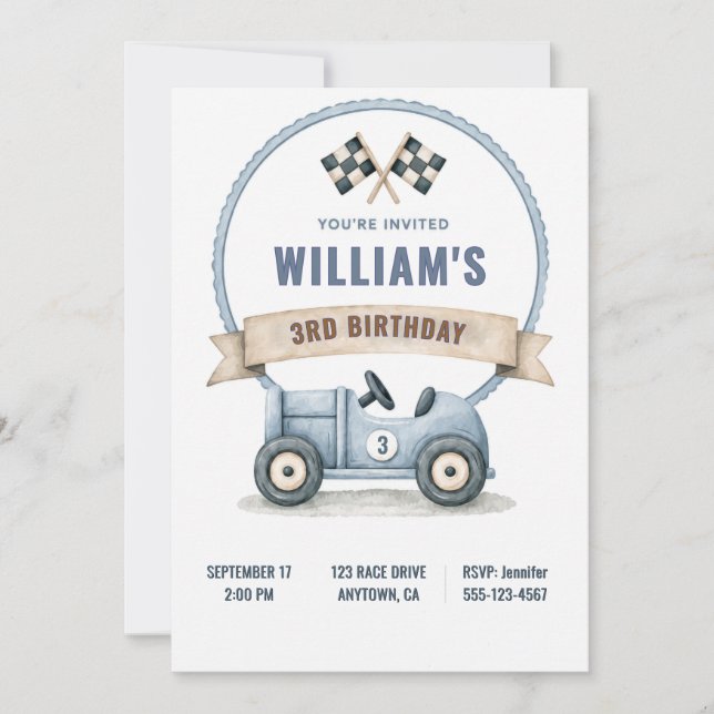 Personalized Race Car Birthday Invitation Einladung (Vorderseite)