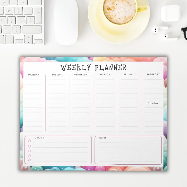 Personalized Rainbow Cloud Border, Weekly Planner Notizblock (Von Creator hochgeladen)