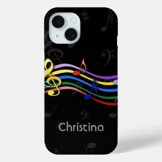 Personalized Rainbow Colored Music Notes iPhone 15 Hülle