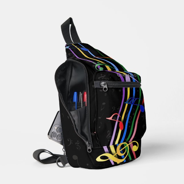 Personalized Rainbow Colored Music Notes Crossbody Bag (Offen)
