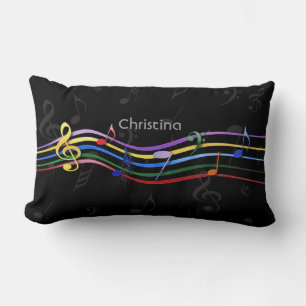 Personalized Rainbow Colored Music Notes Lendenkissen