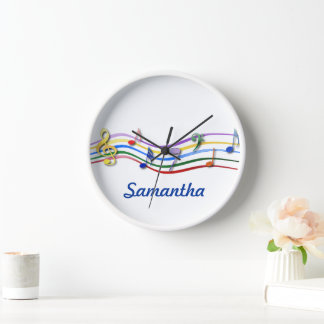 Personalized Rainbow Colored Music Notes Wanduhr