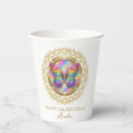 Personalized Rainbow Glitter Butterfly Lace Party Pappbecher