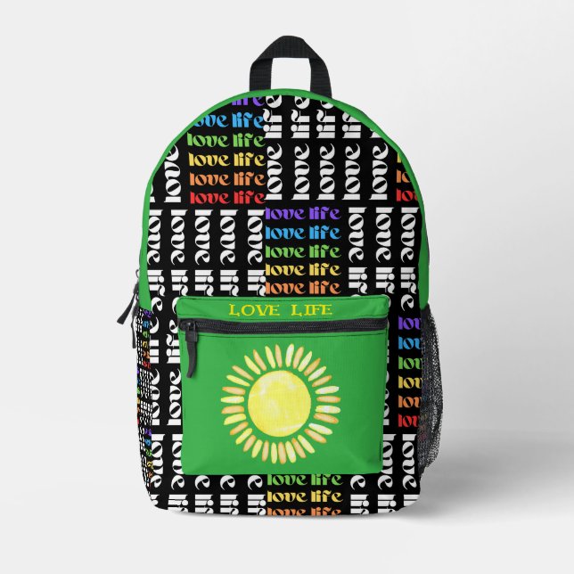 Personalized Rainbow Love Life Sunshine  Bedruckter Rucksack (Vorderseite)