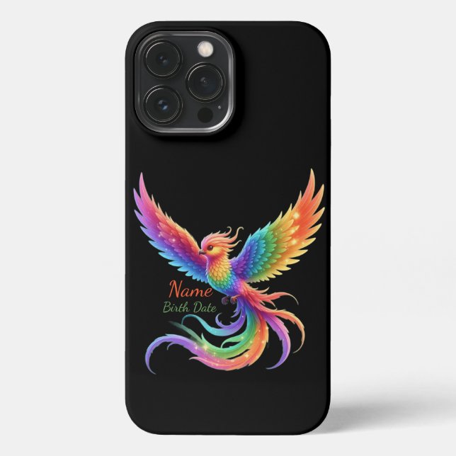 Personalized Rainbow Phoenix Name Birthdate Gift iPhone Hülle (Rückseite)