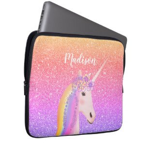 Personalized Rainbow Unicorn Pink Glitter Laptop S Laptopschutzhülle