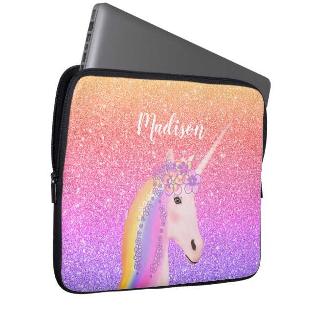 Personalized Rainbow Unicorn Pink Glitter Laptop S Laptopschutzhülle (Vorne Rechts)