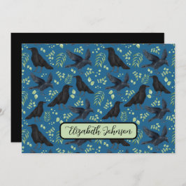 Personalized Ravens Note Card in Blue Mitteilungskarte