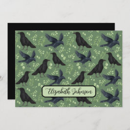 Personalized Ravens Note Card in Green Mitteilungskarte