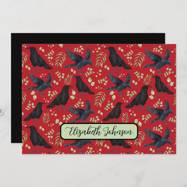 Personalized Ravens Note Card in Red Mitteilungskarte (Vorne/Hinten)