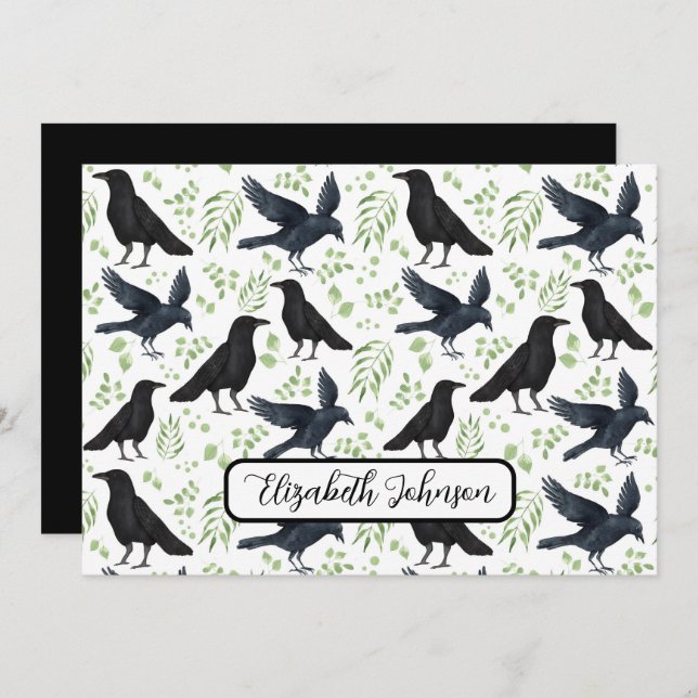 Personalized Ravens Note Card in White Mitteilungskarte (Vorne/Hinten)
