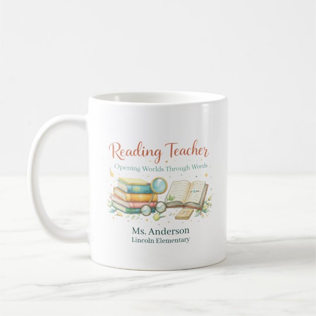 Personalized Reading Teacher Gift Kaffeetasse (Links)