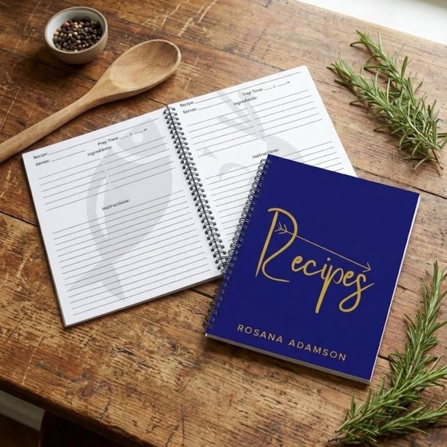 Personalized Recipe Journal (Indigo Blue & Gold) Notizbuch (Personalized Indigo Recipe Book)