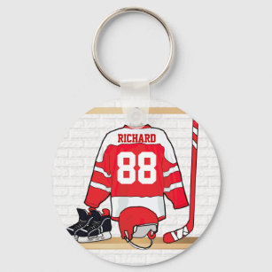 Personalized Red and White Ice Hockey Jersey Schlüsselanhänger