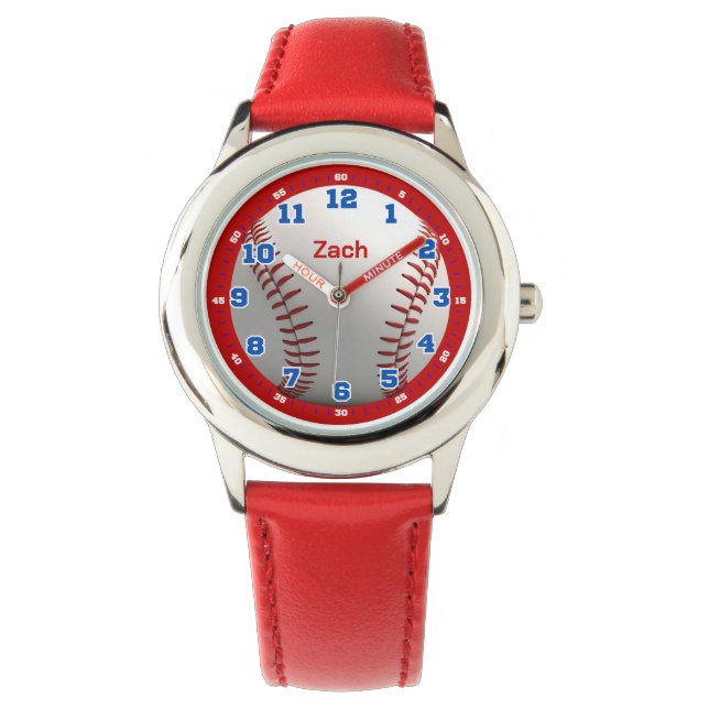 Personalized Red Baseball Boys Learning Time Kids Armbanduhr (Vorderseite)