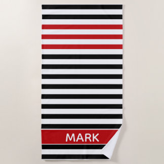 Personalized Red Black And White Multi Stripe Strandtuch