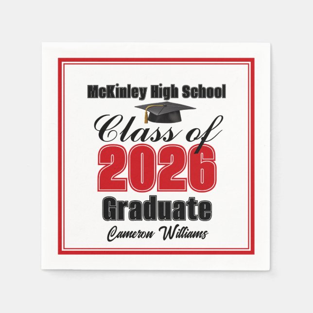 Personalized Red Class of 2026 Graduation Party Serviette (Vorderseite)