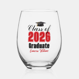 Personalized Red Class of 2026 Graduation Weinglas Ohne Stiel