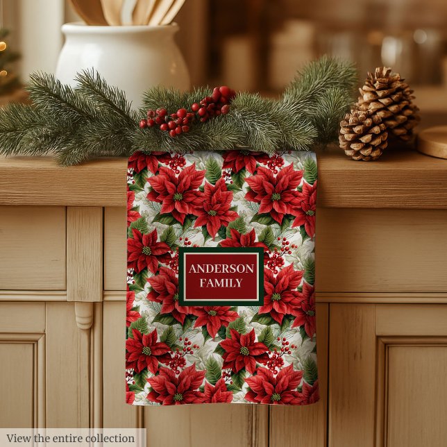 Personalized Red Floral Towel Elegant Christmas Geschirrtuch (Personalized Red Floral Towel Elegant Christmas)