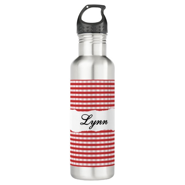 Personalized Red Gingham Pattern & Custom Name Edelstahlflasche (Vorderseite)