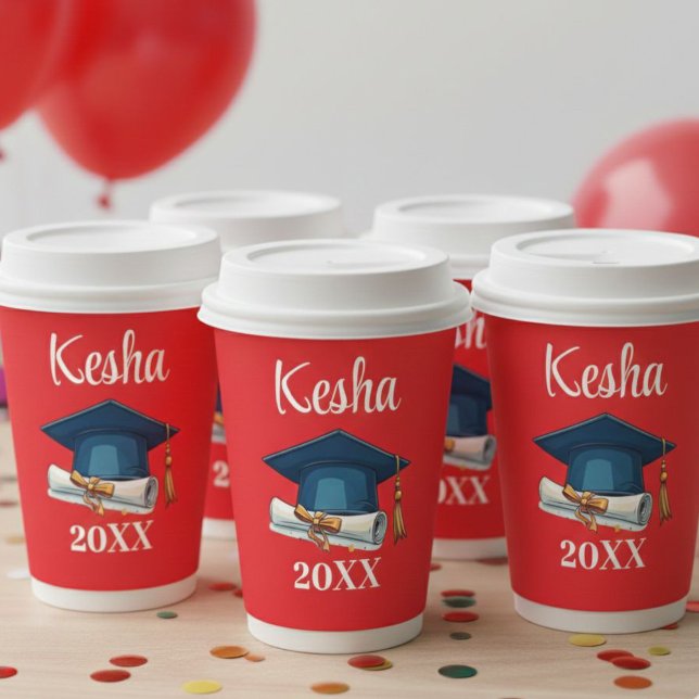 Personalized Red Graduation Party Paper Cups Class Pappbecher (Von Creator hochgeladen)